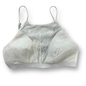 Body Frosting Women's‎ L High Neck Padded Bra Bralette White Lace Semi Sheer